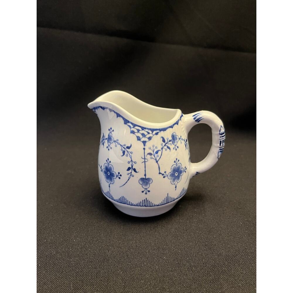 FURNIVALS BLUE DENMARK Creamer England Porcelain Floral Pitcher Vintage - Picture 7 of 7